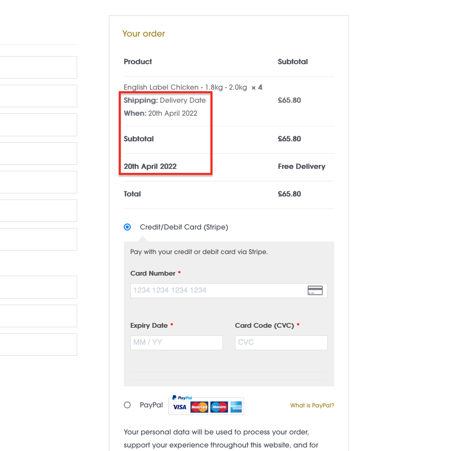 product deliver date in the checkout