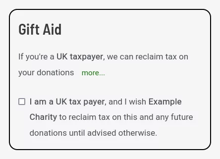 UK Gift Aid checkout consent