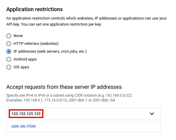 Restrict Places API Key by server IP Address