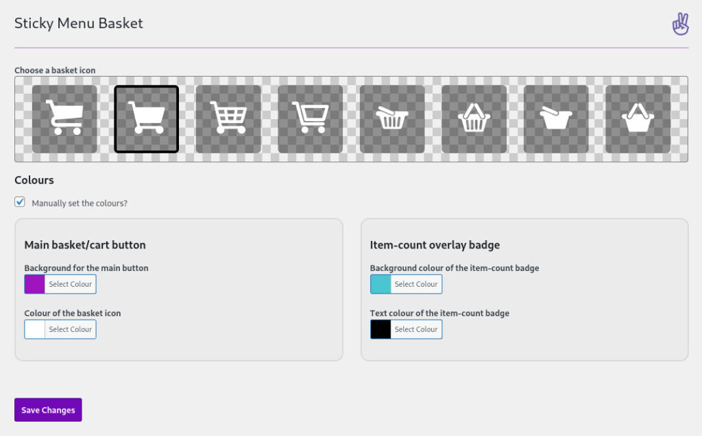 Floating cart button settings page