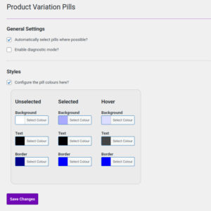 Settings for the Product Variation pill buttons