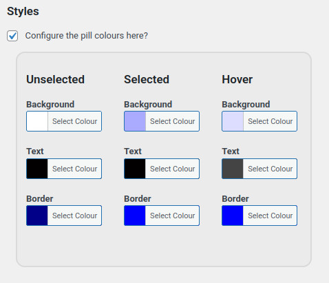 Variation pill button color settings