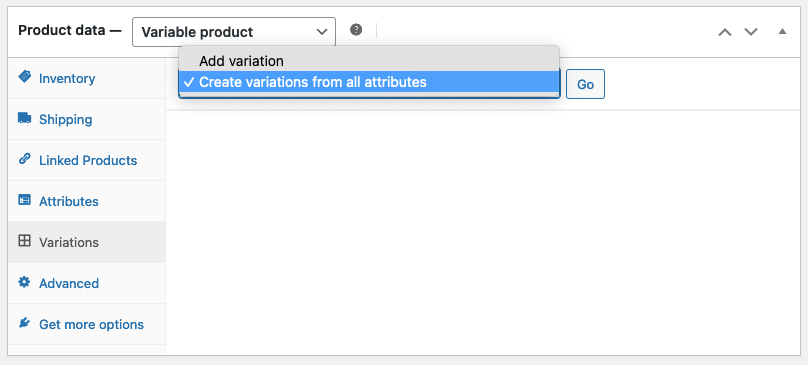 Create product variations from all attributes
