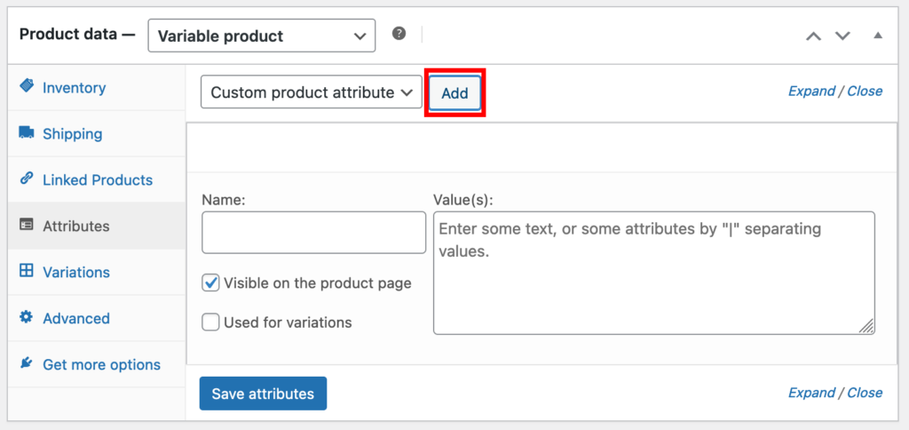 Manually adding an attribute in WooCommerce