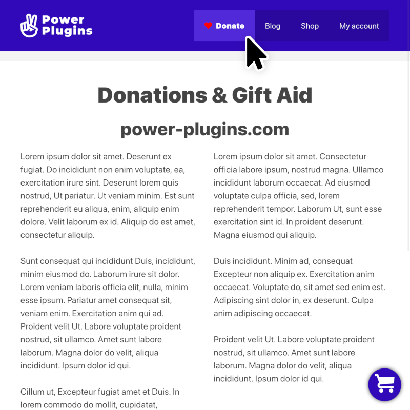 WooCommerce donation menu item