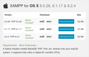 Download different XAMPP versions for Mac