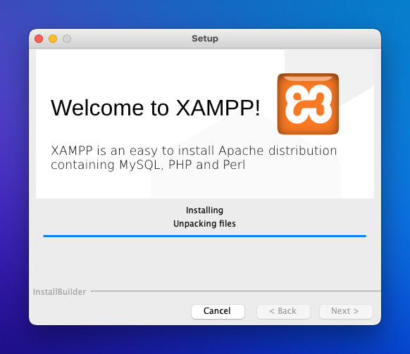 Installation progress of XAMPP on Mac
