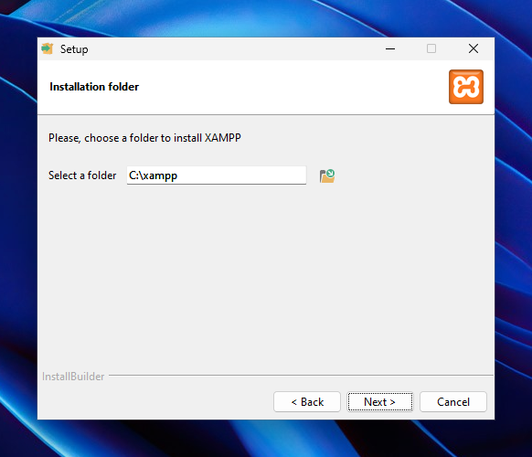 Install XAMPP to default folder on Windows