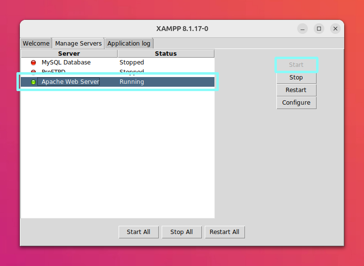 Start the XAMPP Apache server on Ubuntu