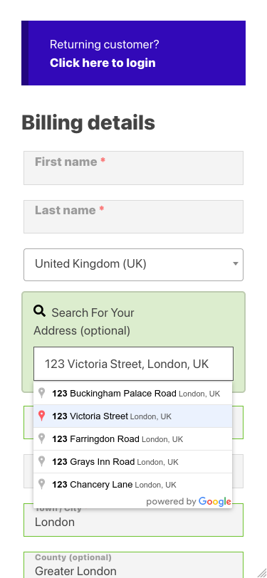 Checkout Address auto-complete with Google