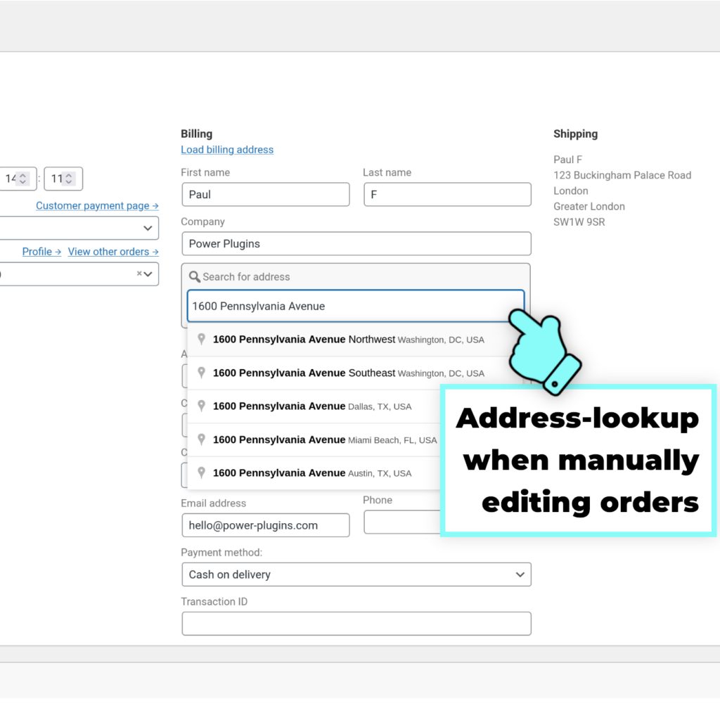 address-lookup when editing WooCommerce orders manually