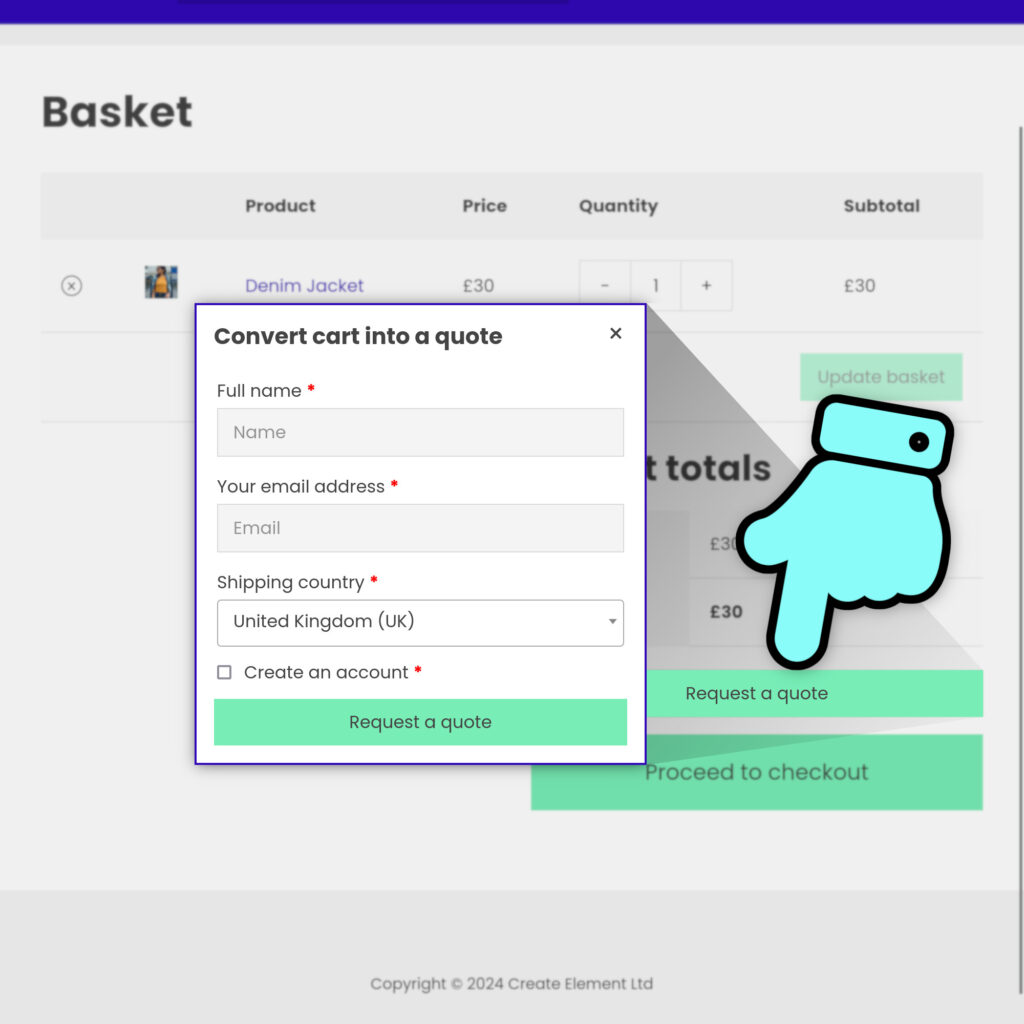 Request a WooCommerce quote on the cart page
