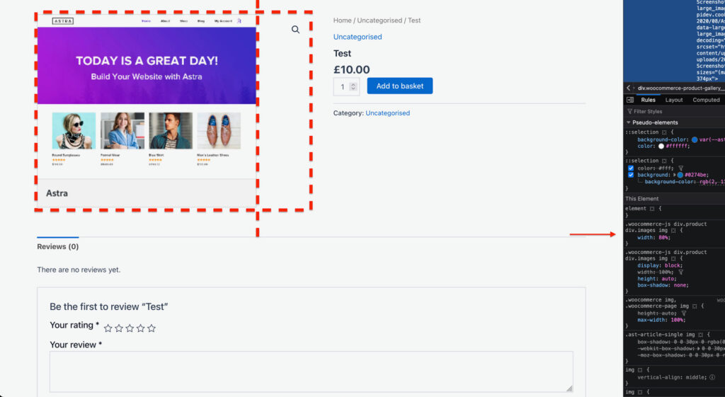 WP Astra WooCommerce image width bug